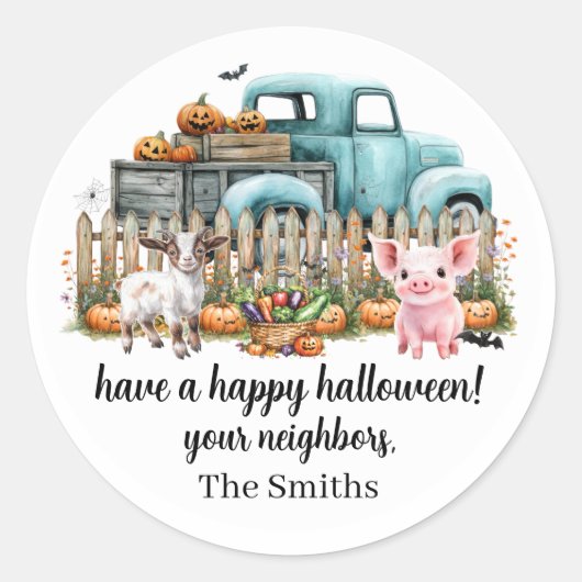 Halloween Farm Animals Blue Truck Stickers (Voorkant)