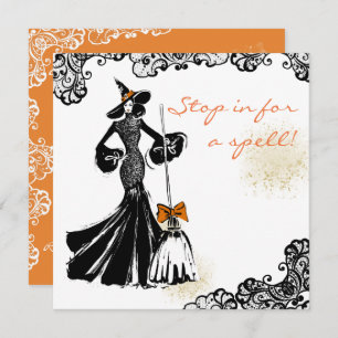 halloween fashionillustratie met kant patroon kaart