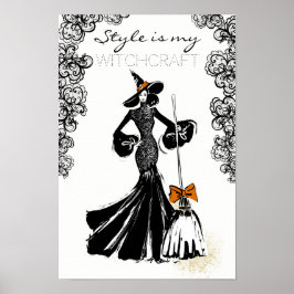 halloween fashionillustratie met zwarte kant poster