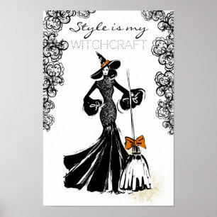 halloween fashionillustratie met zwarte kant poster