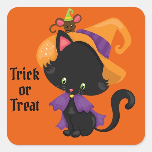 Halloween Favor Bag Sticker Cute Black Cat (Voorkant)