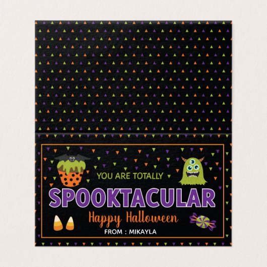 Halloween Favor Bag Topper met Editable Name Visitekaartje (Buitenkant ongevouwen)