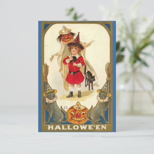 Halloween Feast Invitation  Cats Kind Kaart (Staand voorkant)