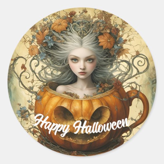 Halloween Fee in een Teacup Ronde Sticker (Voorkant)