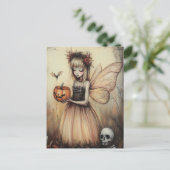 Halloween-fee met pompoen en skelet Feestdagenkaart (Staand voorkant)