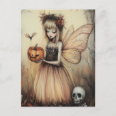 Halloween-fee met pompoen en skelet Feestdagenkaart (Voorkant)