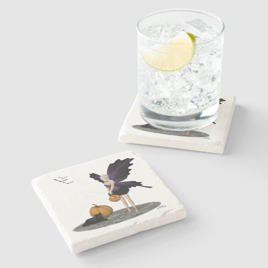 Halloween fee met pompoenen stenen Onderzetter (Zijkant)