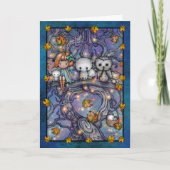 Halloween Fee Uilen en Katten Kunstkaart Kaart (Voorkant)