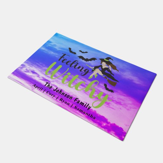 Halloween Feeling Witchy Witch Blue Paarse Sky Deurmat (Schuin)