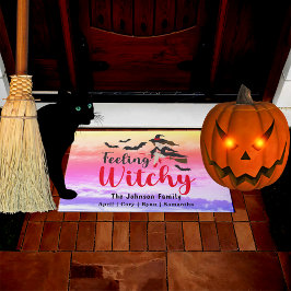 Halloween Feeling Witchy Witch Pink Paarse Sky Deurmat