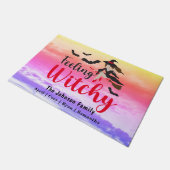 Halloween Feeling Witchy Witch Pink Paarse Sky Deurmat (Schuin)