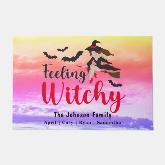 Halloween Feeling Witchy Witch Pink Paarse Sky Deurmat (Voorkant)