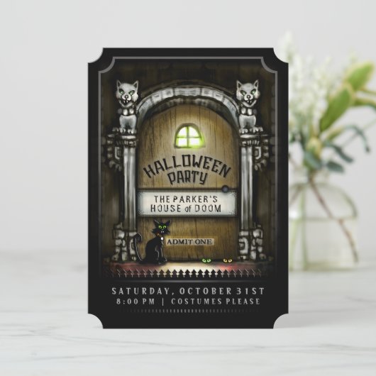 Halloween feest achtervolgd deur uitnodiging (Staand voorkant)