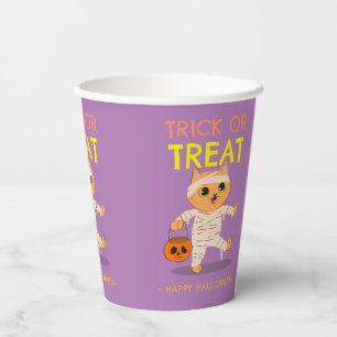 Halloween feest beker, kat mummie, trick or treat papieren bekers