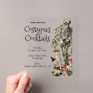 Halloween Feest Costume & Cocktails Roze Bloemen Acryl Uitnodigingen