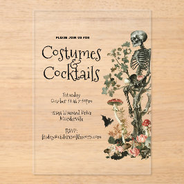 Halloween Feest Costume & Cocktails Roze Bloemen Acryl Uitnodigingen