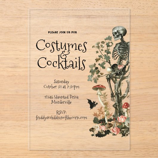 Halloween Feest Costume & Cocktails Roze Bloemen Acryl Uitnodigingen (Voorkant)