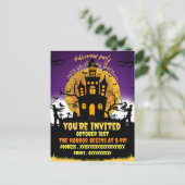 Halloween feest enge huis zwarte uitnodiging (Staand voorkant)