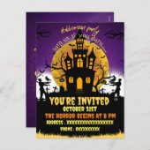 Halloween feest enge huis zwarte uitnodiging (Voorkant / Achterkant)