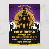 Halloween feest enge huis zwarte uitnodiging (Voorkant)