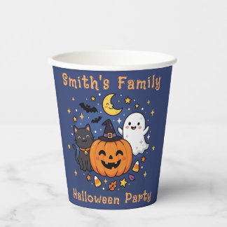 Halloween Feest Familie Knuffel Pompoen Kat Geest Papieren Bekers