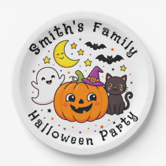Halloween Feest Familie Knuffel Pompoen Kat Geest Papieren Bordje