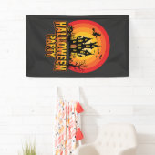 Halloween Feest Geheime Kasteel Retro Vector Spandoek (Insitu)