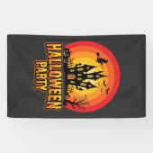 Halloween Feest Geheime Kasteel Retro Vector Spandoek (Horizontaal)