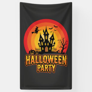 Halloween Feest Geheime Kasteel Retro Vector Spandoek