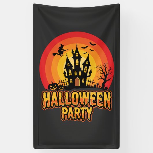 Halloween Feest Geheime Kasteel Retro Vector Spandoek (Verticaal)