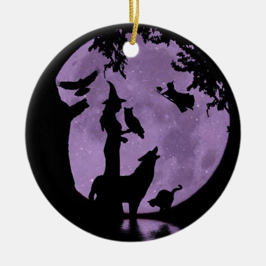 Halloween Feest Heksen Uil en Wolf Keramisch Ornament (Voorkant)