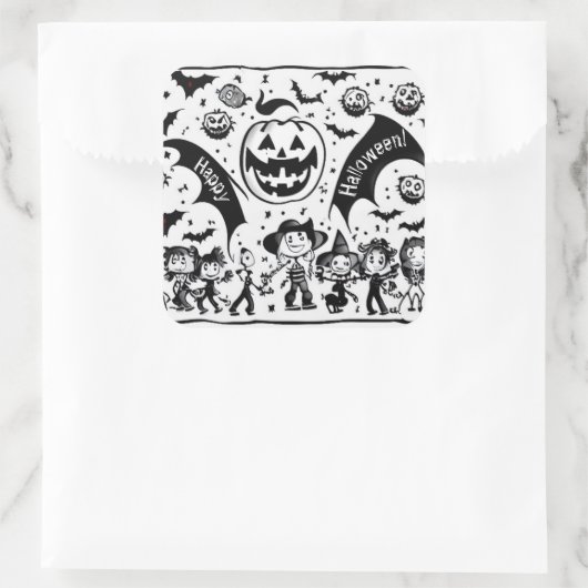 Halloween feest in zwart en wit vierkante sticker (Tas)