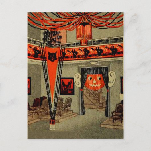 Halloween Feest Jack O Lantern Pompoen Zwarte Kat Briefkaart (Voorkant)