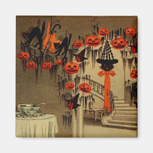 Halloween Feest Jack O Lantern Pompoen Zwarte Kat Magneet (Voorkant)