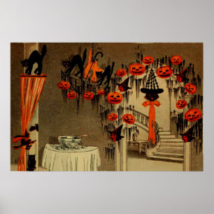 Halloween Feest Jack O Lantern Pompoen Zwarte Kat Poster