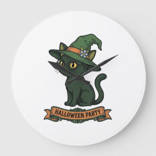 Halloween Feest Kat Vintage Vector Ontwerp_1 Grote Klok