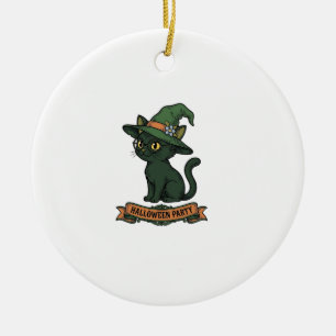 Halloween Feest Kat Vintage Vector Ontwerp_1 Keramisch Ornament