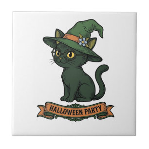 Halloween Feest Kat Vintage Vector Ontwerp_1 Tegeltje