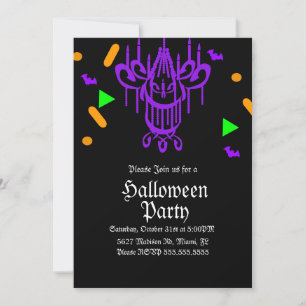 Halloween Feest Kroonluchter Confetti Neon Kaart