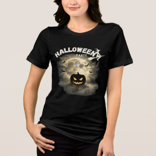 Halloween Feest Maan Pompoen Geest Vintage Hallowe Tri-Blend Shirt