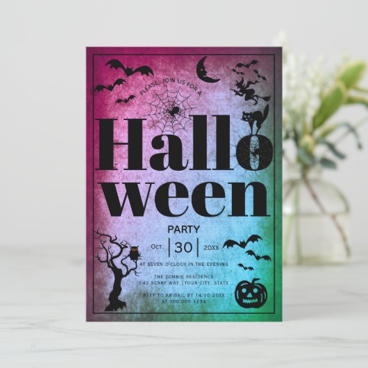  Halloween feest paarse blauwgroen Kaart (Staand voorkant)
