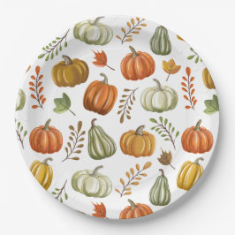 Halloween Feest Papieren Bord Met Pompoenen - Wit