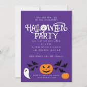 Halloween feest pompoenen vleermuizen op paarse kaart (Voorkant)