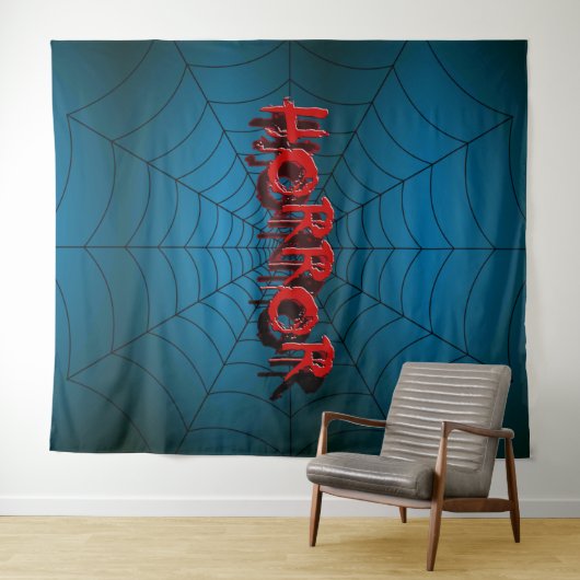 Halloween Feest Rood Horror Spinnenweb Blauw Griez Wandkleed (In Situ (horizontaal))