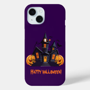 Halloween feest sinaasappel pompoenkasteel paarse iPhone 15 case