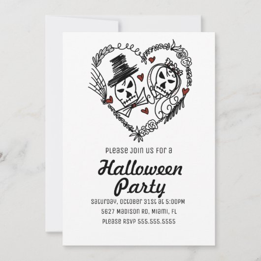 Halloween-feest skelet koppels illustratie kaart (Voorkant)