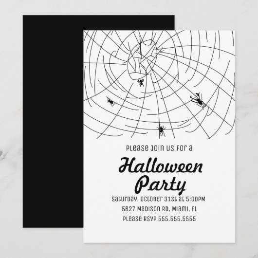 Halloween Feest Spin Web Doodle Illustratie Kaart (Voorkant / Achterkant)