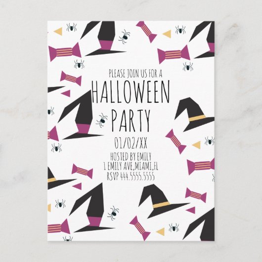 Halloween Feest Spinnekop Heks Hoed Snoep Briefkaart (Voorkant)