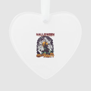 Halloween Feest Spoken Huis Boom Pompoenen Zwart  Ornament