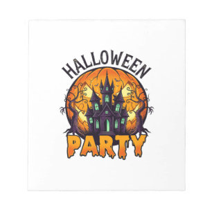 Halloween Feest Spoken Huis Pompoen Vleermuizen_1 Notitieblok
